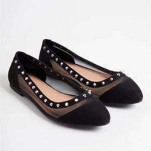 Torrid Double Wide Mesh Studded Black Flats with Almond Toe Size 7WW